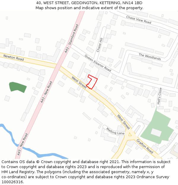 40, WEST STREET, GEDDINGTON, KETTERING, NN14 1BD: Location map and indicative extent of plot