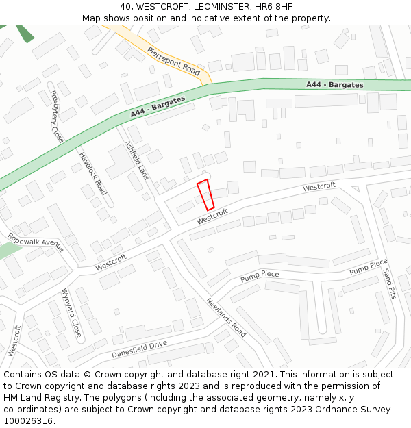 40, WESTCROFT, LEOMINSTER, HR6 8HF: Location map and indicative extent of plot