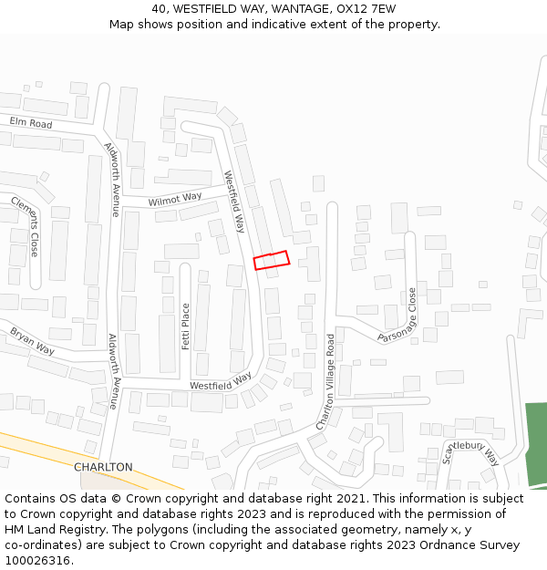 40, WESTFIELD WAY, WANTAGE, OX12 7EW: Location map and indicative extent of plot