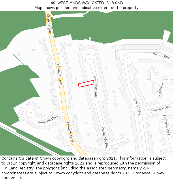 40, WESTLANDS WAY, OXTED, RH8 0ND: Location map and indicative extent of plot