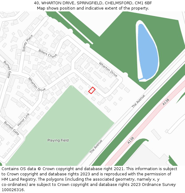 40, WHARTON DRIVE, SPRINGFIELD, CHELMSFORD, CM1 6BF: Location map and indicative extent of plot