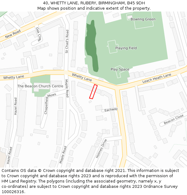 40, WHETTY LANE, RUBERY, BIRMINGHAM, B45 9DH: Location map and indicative extent of plot