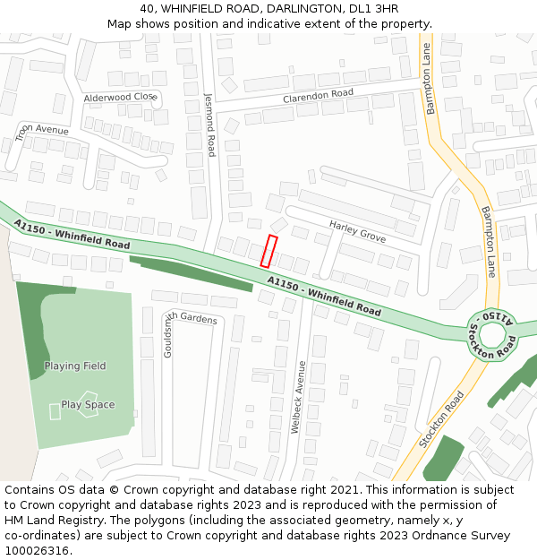 40, WHINFIELD ROAD, DARLINGTON, DL1 3HR: Location map and indicative extent of plot