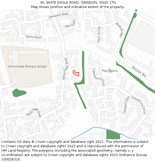 40, WHITE EAGLE ROAD, SWINDON, SN25 1TN: Location map and indicative extent of plot