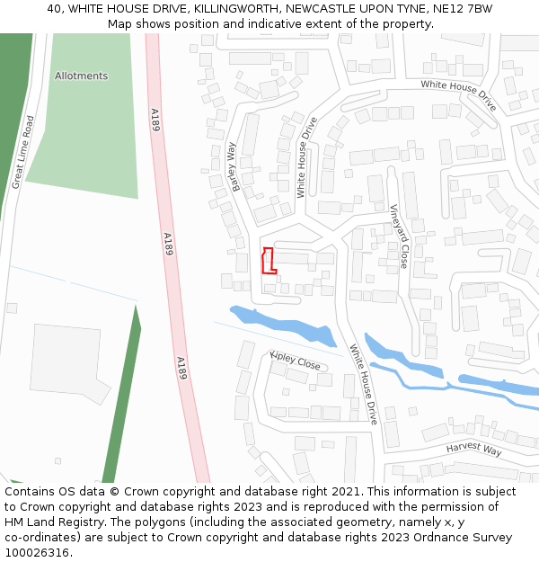 40, WHITE HOUSE DRIVE, KILLINGWORTH, NEWCASTLE UPON TYNE, NE12 7BW: Location map and indicative extent of plot