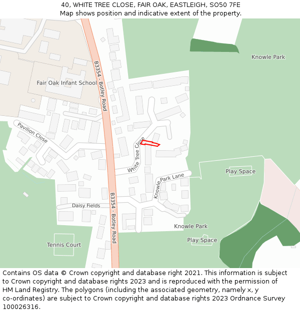 40, WHITE TREE CLOSE, FAIR OAK, EASTLEIGH, SO50 7FE: Location map and indicative extent of plot