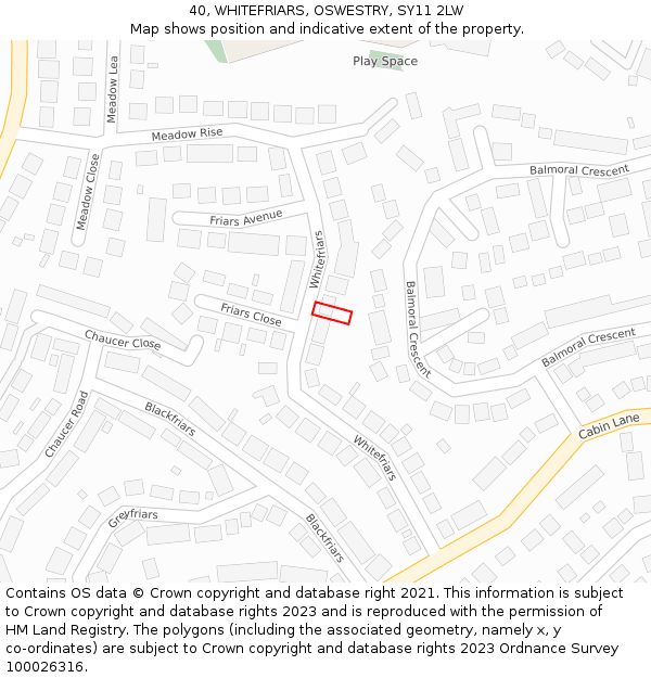 40, WHITEFRIARS, OSWESTRY, SY11 2LW: Location map and indicative extent of plot