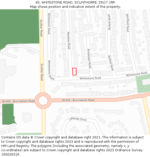 40, WHITESTONE ROAD, SCUNTHORPE, DN17 1RR: Location map and indicative extent of plot