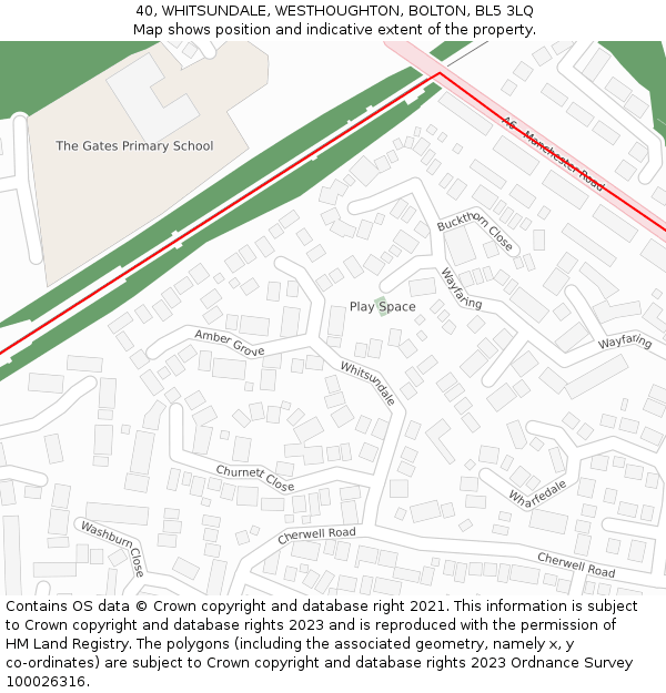40, WHITSUNDALE, WESTHOUGHTON, BOLTON, BL5 3LQ: Location map and indicative extent of plot