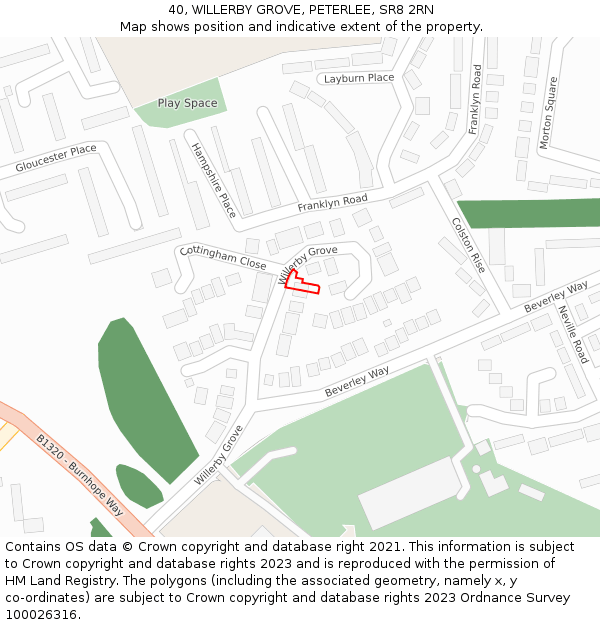 40, WILLERBY GROVE, PETERLEE, SR8 2RN: Location map and indicative extent of plot