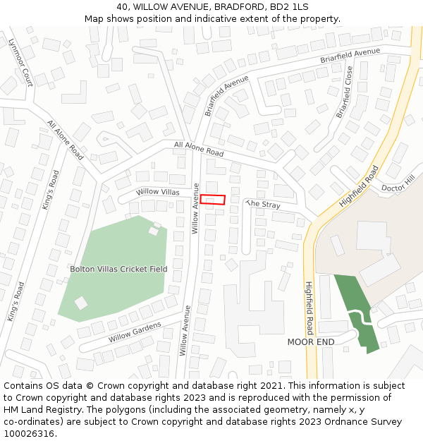40, WILLOW AVENUE, BRADFORD, BD2 1LS: Location map and indicative extent of plot