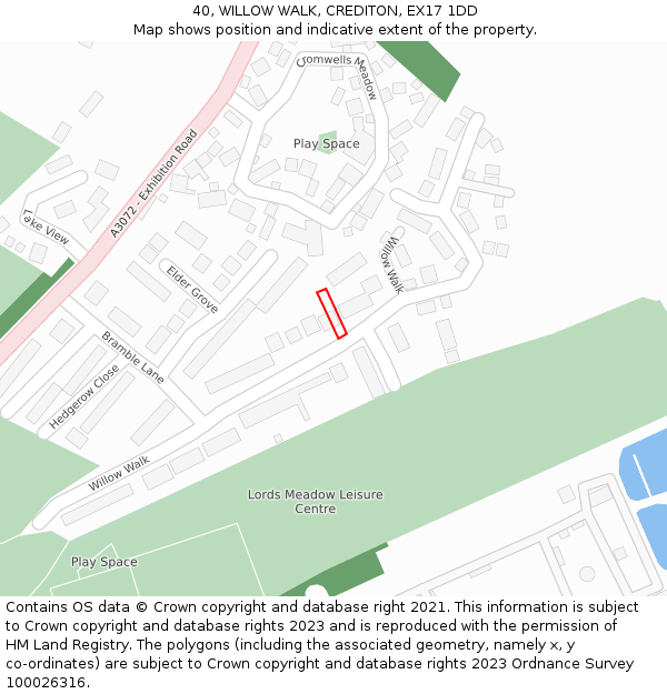 40, WILLOW WALK, CREDITON, EX17 1DD: Location map and indicative extent of plot