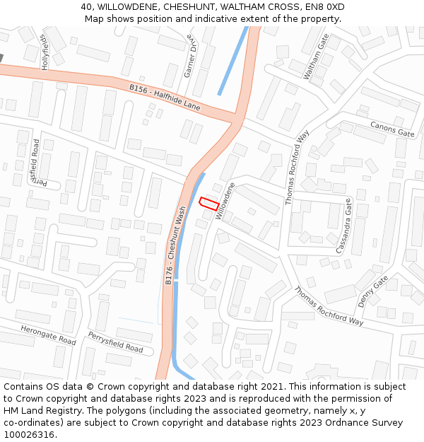 40, WILLOWDENE, CHESHUNT, WALTHAM CROSS, EN8 0XD: Location map and indicative extent of plot