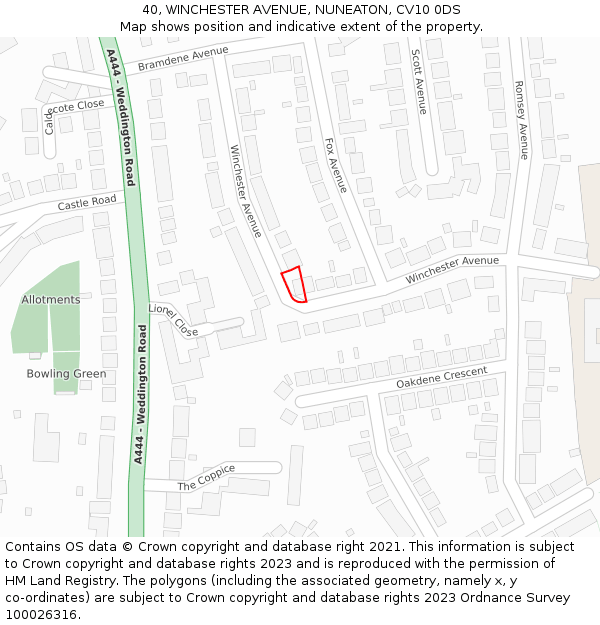 40, WINCHESTER AVENUE, NUNEATON, CV10 0DS: Location map and indicative extent of plot