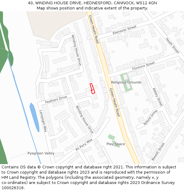 40, WINDING HOUSE DRIVE, HEDNESFORD, CANNOCK, WS12 4GN: Location map and indicative extent of plot