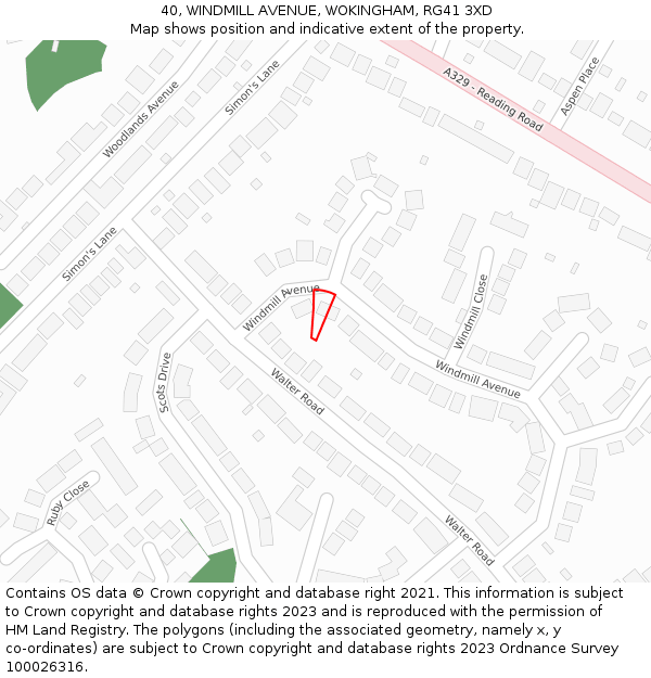 40, WINDMILL AVENUE, WOKINGHAM, RG41 3XD: Location map and indicative extent of plot