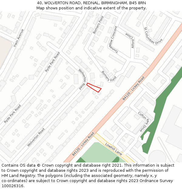 40, WOLVERTON ROAD, REDNAL, BIRMINGHAM, B45 8RN: Location map and indicative extent of plot