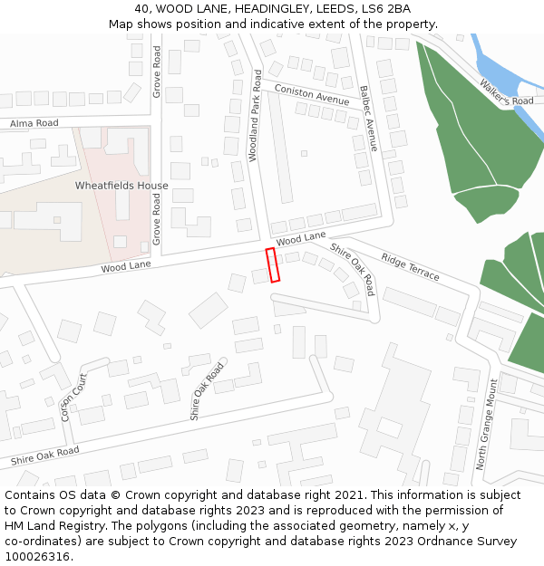 40, WOOD LANE, HEADINGLEY, LEEDS, LS6 2BA: Location map and indicative extent of plot