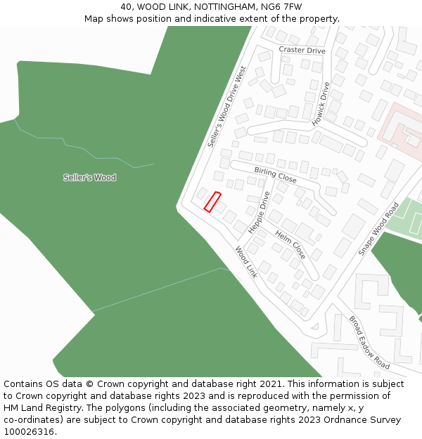 40, WOOD LINK, NOTTINGHAM, NG6 7FW: Location map and indicative extent of plot