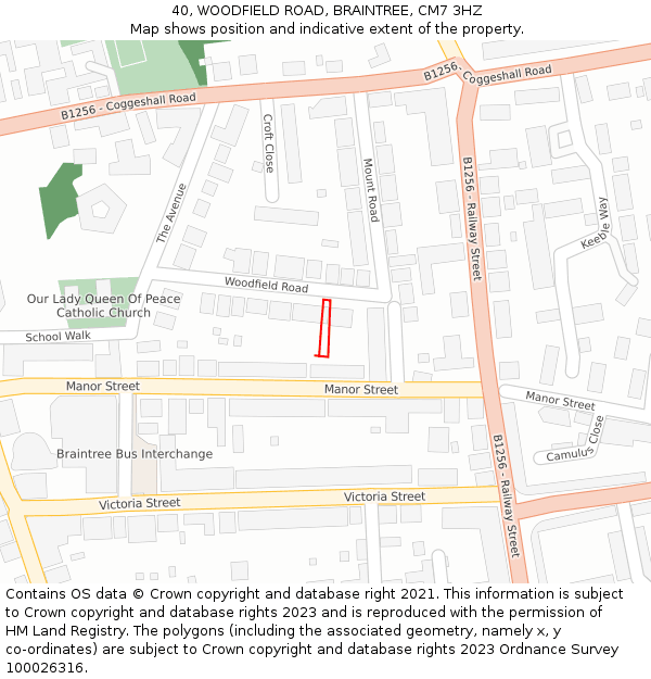40, WOODFIELD ROAD, BRAINTREE, CM7 3HZ: Location map and indicative extent of plot