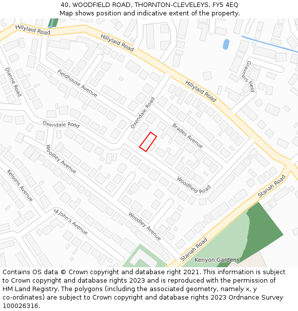 40, WOODFIELD ROAD, THORNTON-CLEVELEYS, FY5 4EQ: Location map and indicative extent of plot