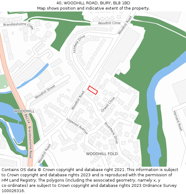 40, WOODHILL ROAD, BURY, BL8 1BD: Location map and indicative extent of plot
