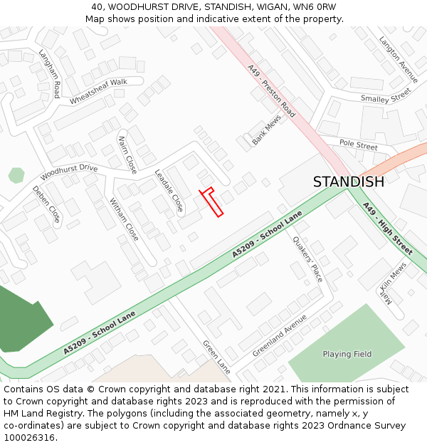 40, WOODHURST DRIVE, STANDISH, WIGAN, WN6 0RW: Location map and indicative extent of plot