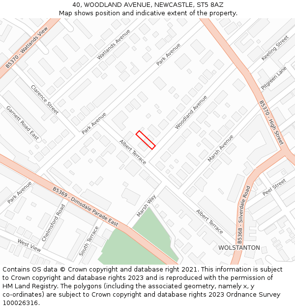 40, WOODLAND AVENUE, NEWCASTLE, ST5 8AZ: Location map and indicative extent of plot