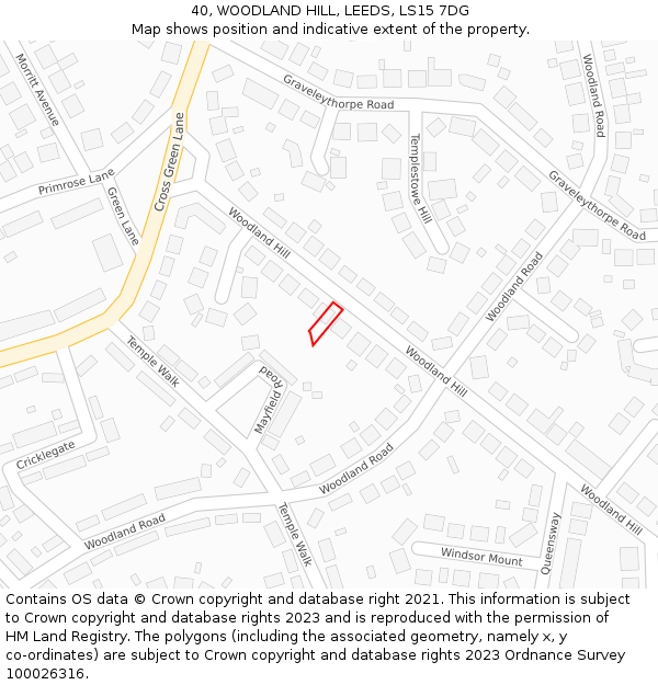 40, WOODLAND HILL, LEEDS, LS15 7DG: Location map and indicative extent of plot