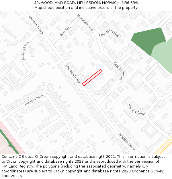 40, WOODLAND ROAD, HELLESDON, NORWICH, NR6 5RW: Location map and indicative extent of plot