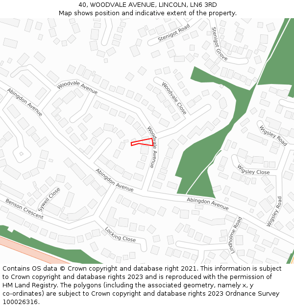 40, WOODVALE AVENUE, LINCOLN, LN6 3RD: Location map and indicative extent of plot