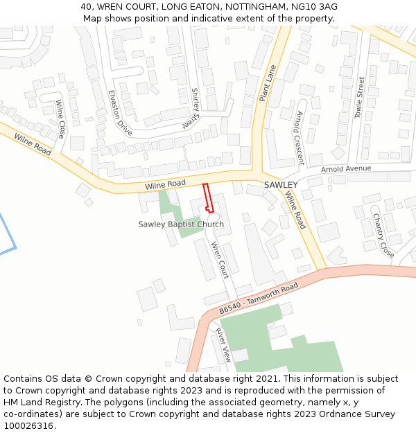 40, WREN COURT, LONG EATON, NOTTINGHAM, NG10 3AG: Location map and indicative extent of plot