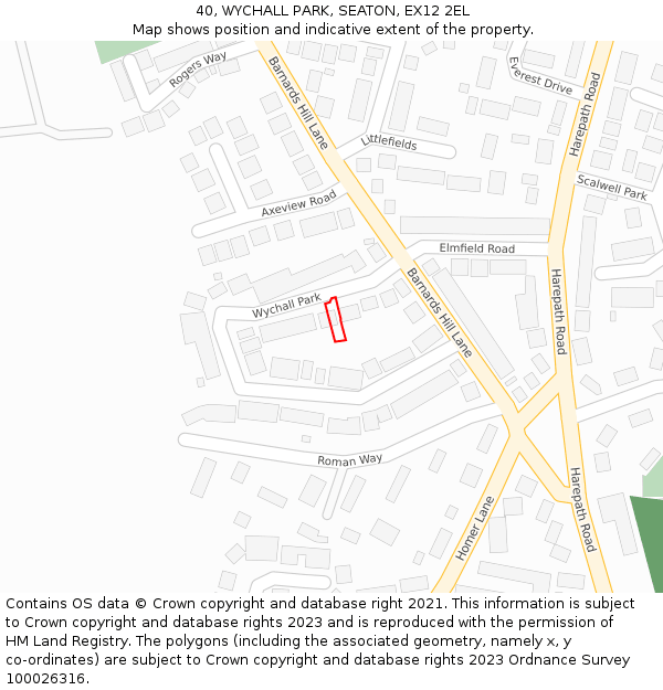 40, WYCHALL PARK, SEATON, EX12 2EL: Location map and indicative extent of plot