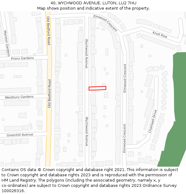 40, WYCHWOOD AVENUE, LUTON, LU2 7HU: Location map and indicative extent of plot