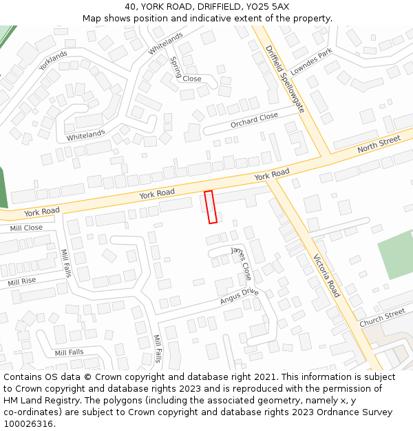 40, YORK ROAD, DRIFFIELD, YO25 5AX: Location map and indicative extent of plot
