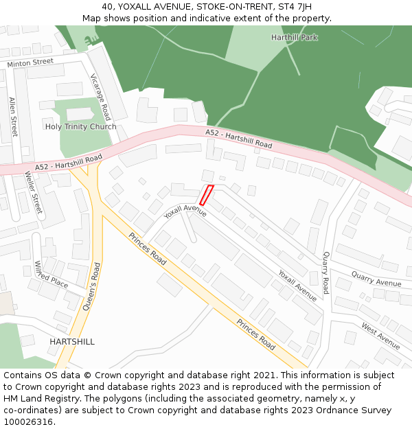 40, YOXALL AVENUE, STOKE-ON-TRENT, ST4 7JH: Location map and indicative extent of plot