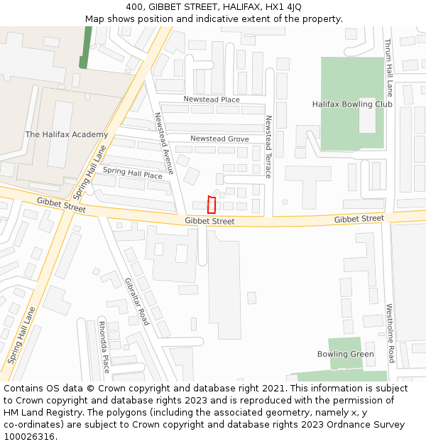 400, GIBBET STREET, HALIFAX, HX1 4JQ: Location map and indicative extent of plot