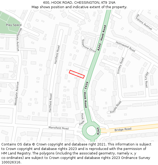 400, HOOK ROAD, CHESSINGTON, KT9 1NA: Location map and indicative extent of plot
