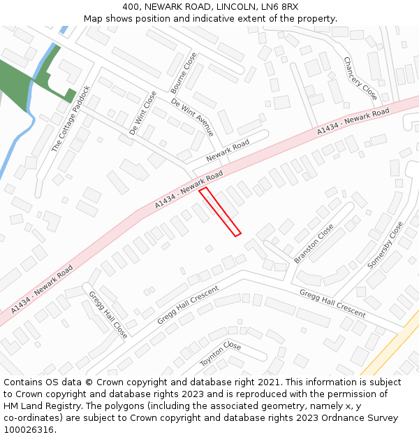400, NEWARK ROAD, LINCOLN, LN6 8RX: Location map and indicative extent of plot