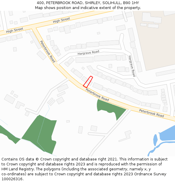 400, PETERBROOK ROAD, SHIRLEY, SOLIHULL, B90 1HY: Location map and indicative extent of plot