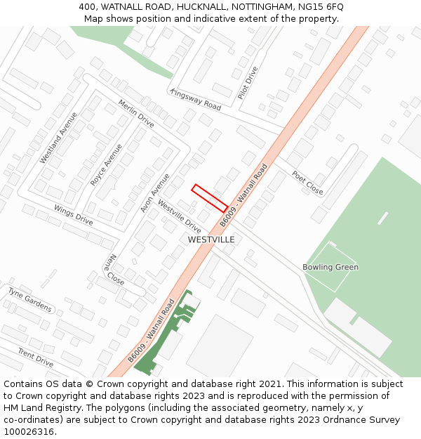 400, WATNALL ROAD, HUCKNALL, NOTTINGHAM, NG15 6FQ: Location map and indicative extent of plot