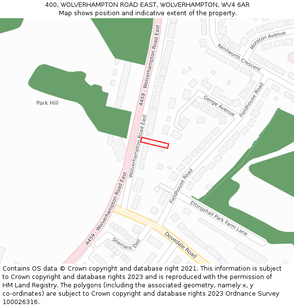 400, WOLVERHAMPTON ROAD EAST, WOLVERHAMPTON, WV4 6AR: Location map and indicative extent of plot