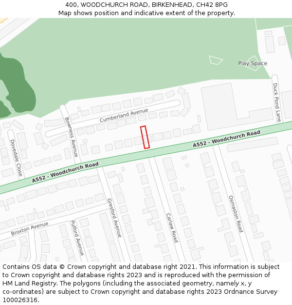 400, WOODCHURCH ROAD, BIRKENHEAD, CH42 8PG: Location map and indicative extent of plot