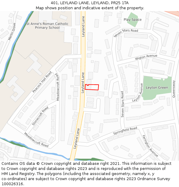 401, LEYLAND LANE, LEYLAND, PR25 1TA: Location map and indicative extent of plot