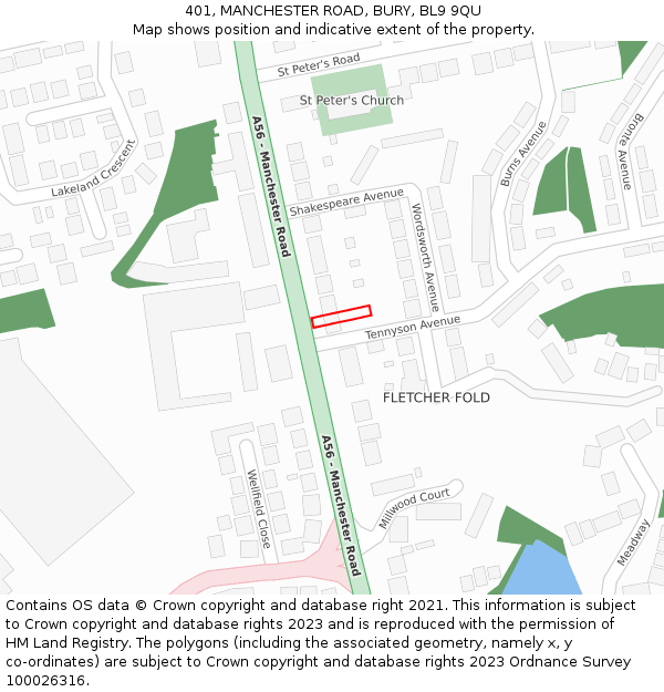 401, MANCHESTER ROAD, BURY, BL9 9QU: Location map and indicative extent of plot