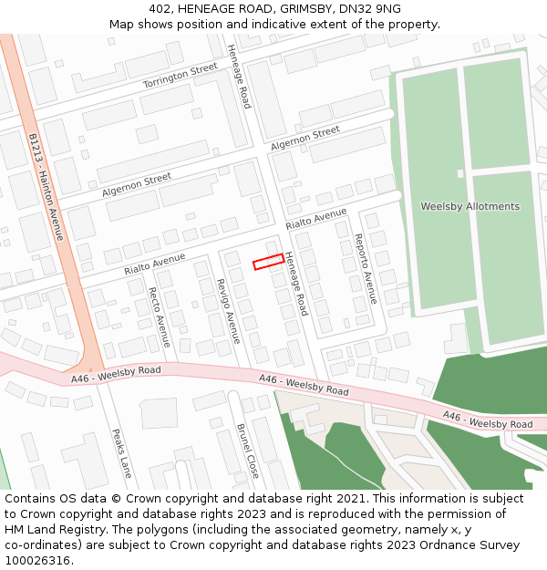 402, HENEAGE ROAD, GRIMSBY, DN32 9NG: Location map and indicative extent of plot