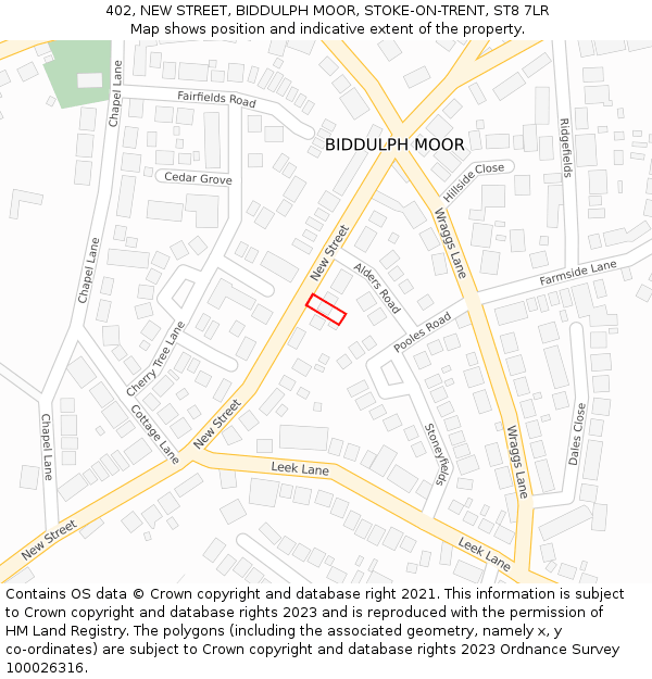 402, NEW STREET, BIDDULPH MOOR, STOKE-ON-TRENT, ST8 7LR: Location map and indicative extent of plot