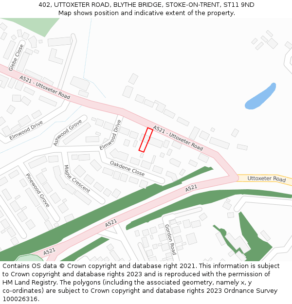 402, UTTOXETER ROAD, BLYTHE BRIDGE, STOKE-ON-TRENT, ST11 9ND: Location map and indicative extent of plot