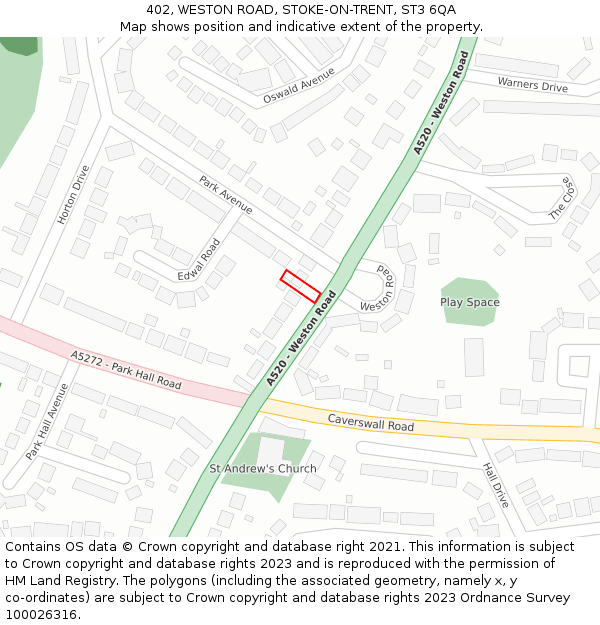 402, WESTON ROAD, STOKE-ON-TRENT, ST3 6QA: Location map and indicative extent of plot