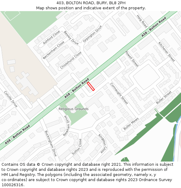 403, BOLTON ROAD, BURY, BL8 2PH: Location map and indicative extent of plot